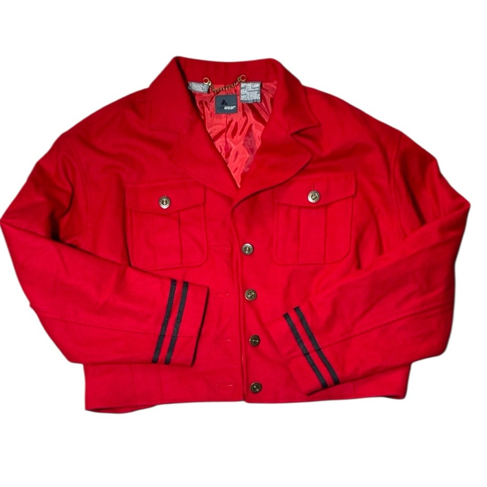 Lizwear Red Vintage Wool Jacket | Size L | Military-Inspired Buttons